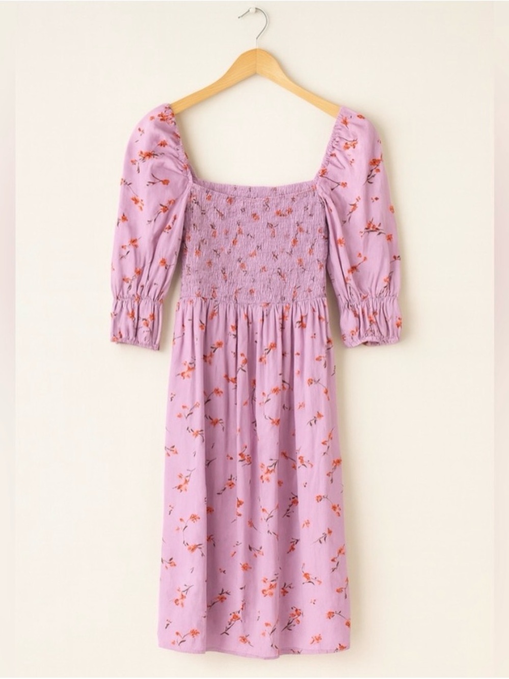 ASOS Smocked Puff-Sleeve Mini Dress in Purple Floral